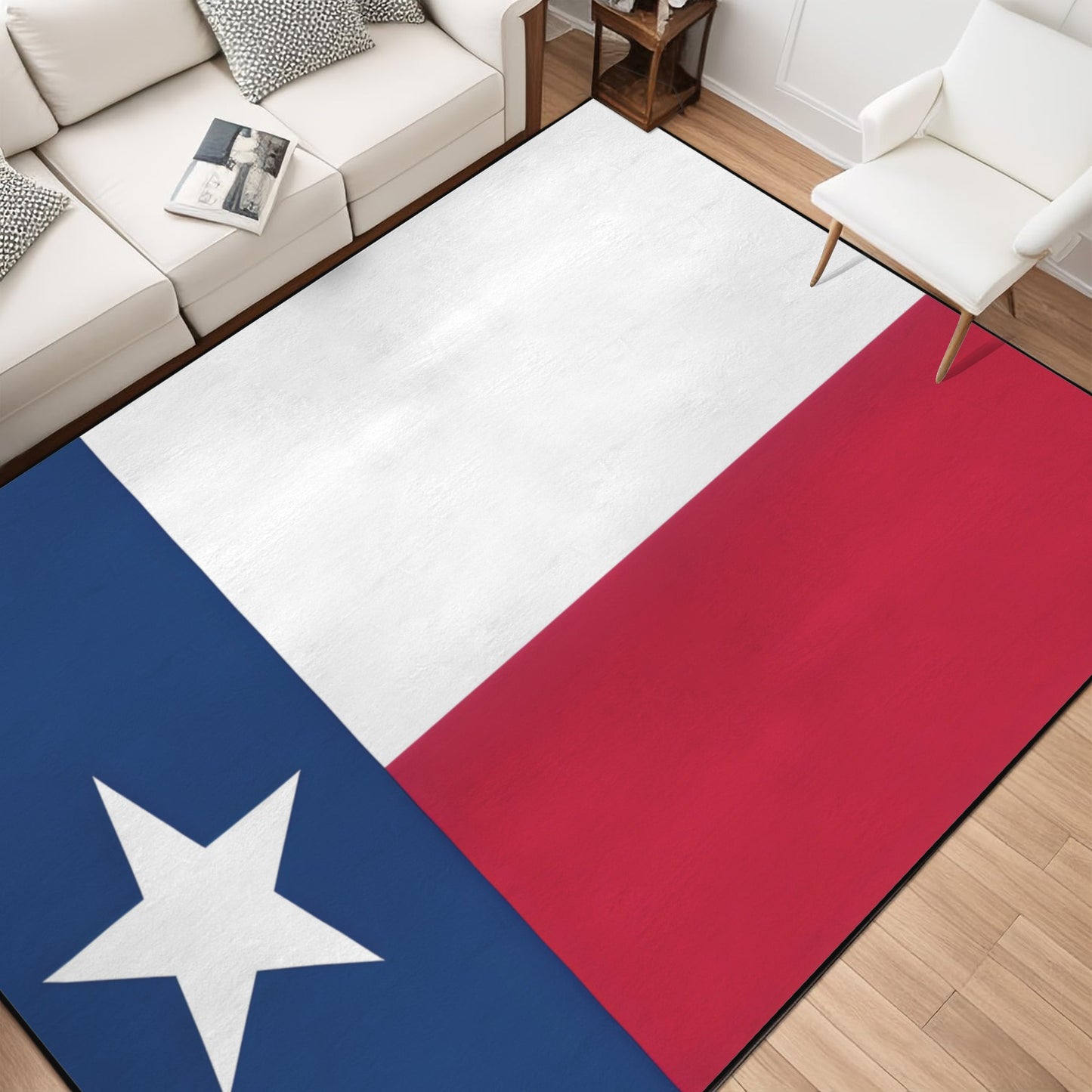 Texas Flag Inspired 84x60 Inch Area Rug with Black Binding (Made in the USA)