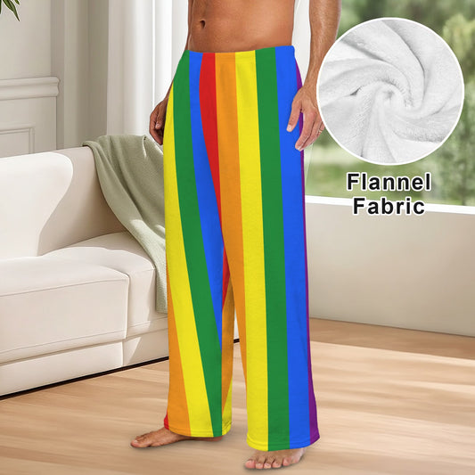 Rainbow Flag Inspired Men's Flannel Pajama Trousers Style-2 Printed in the USA