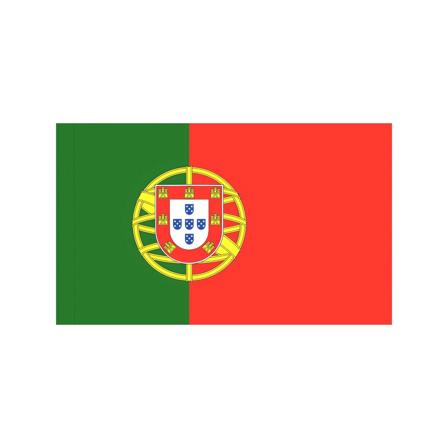 Portugal flag with emblem by Luv My Flag brand.