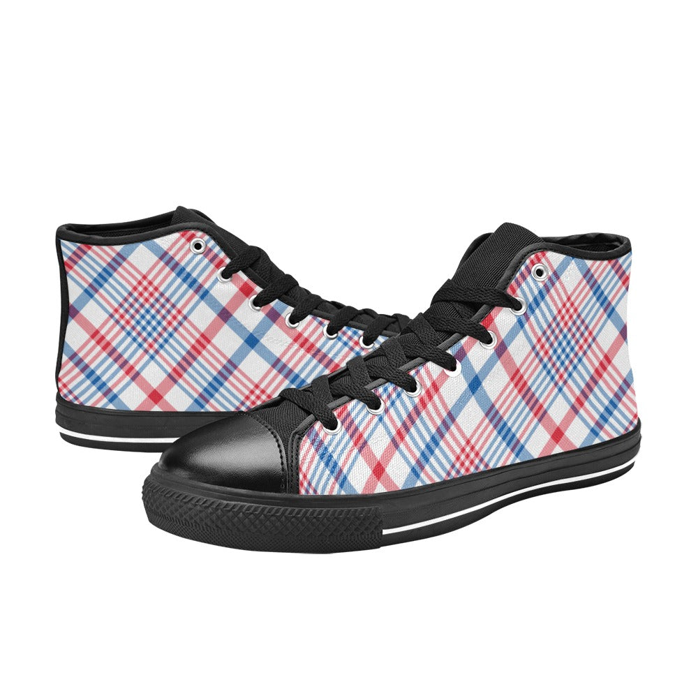 USA/American Flag Inspired Plaid Pattern Mens High Top Canvas Shoes