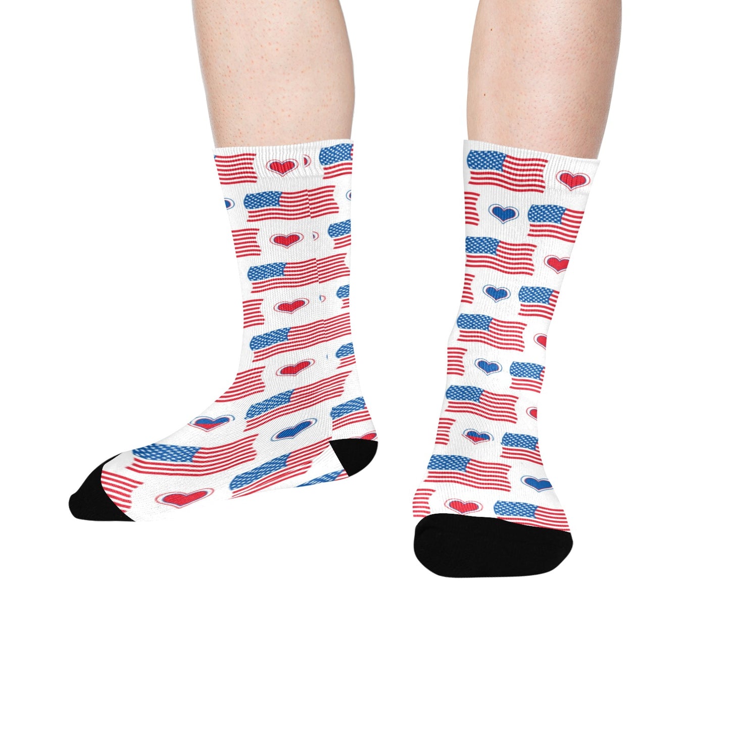 USA/American Flag Inspired Flag & Hearts Pattern Crew Socks | Ships from USA