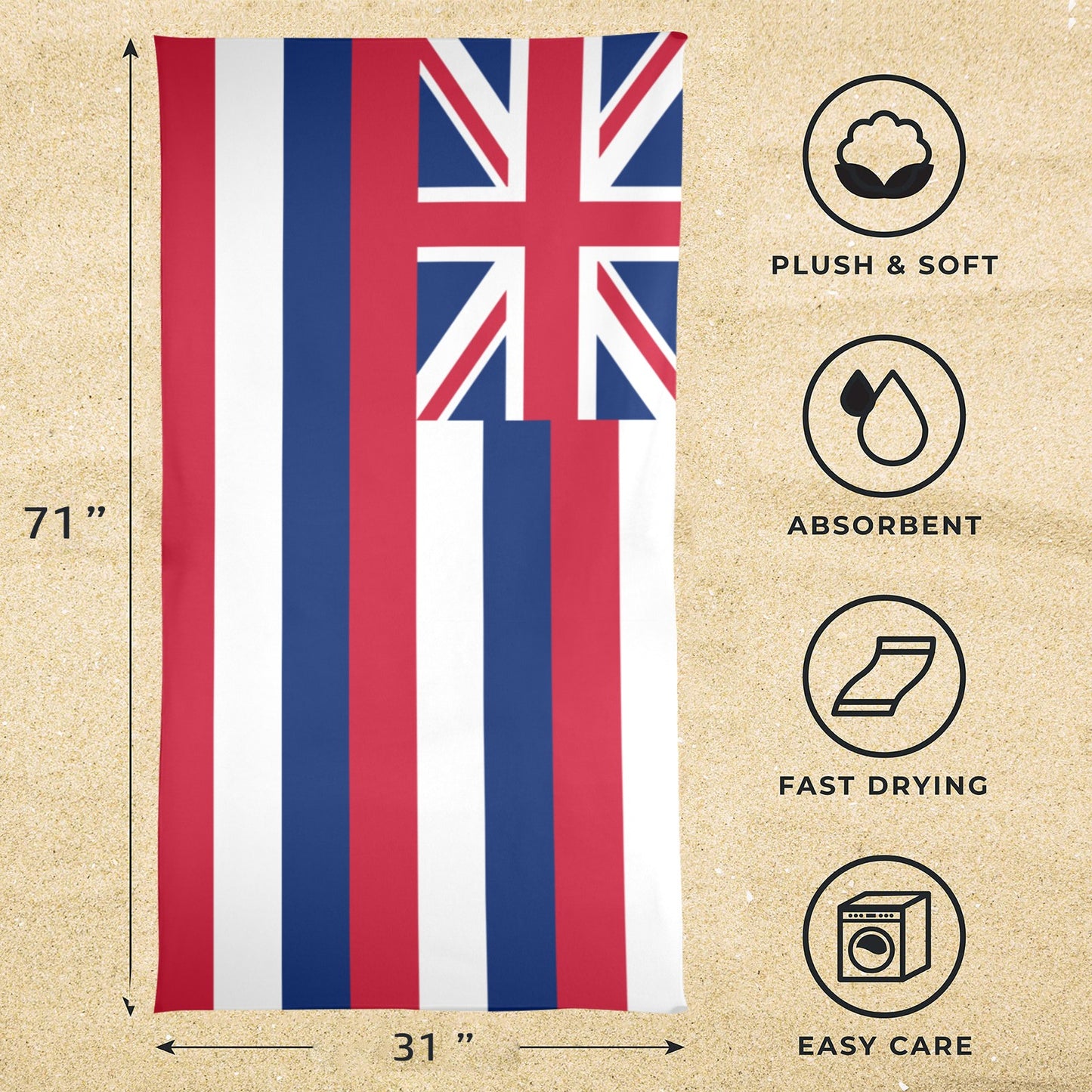 Hawaii Flag Beach Towel 31"x71" (Made in USA)