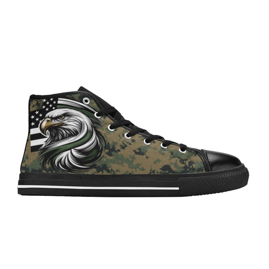 Thin Green Line Flag Inspired Eagle on Digital Camo Kid's High Top Canvas Shoes