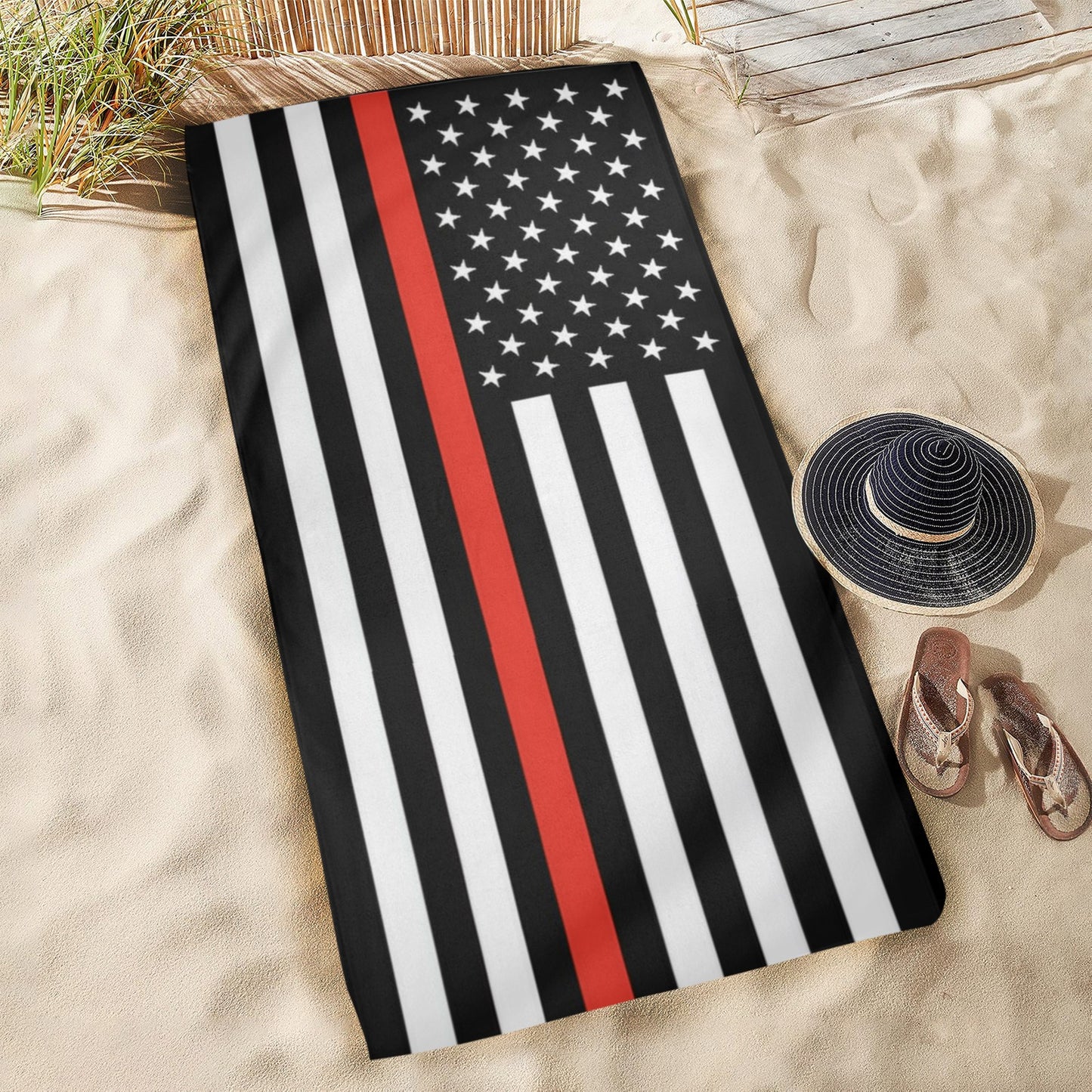 Thin Red Line Flag Beach Towel 31"x71" (Made in USA)