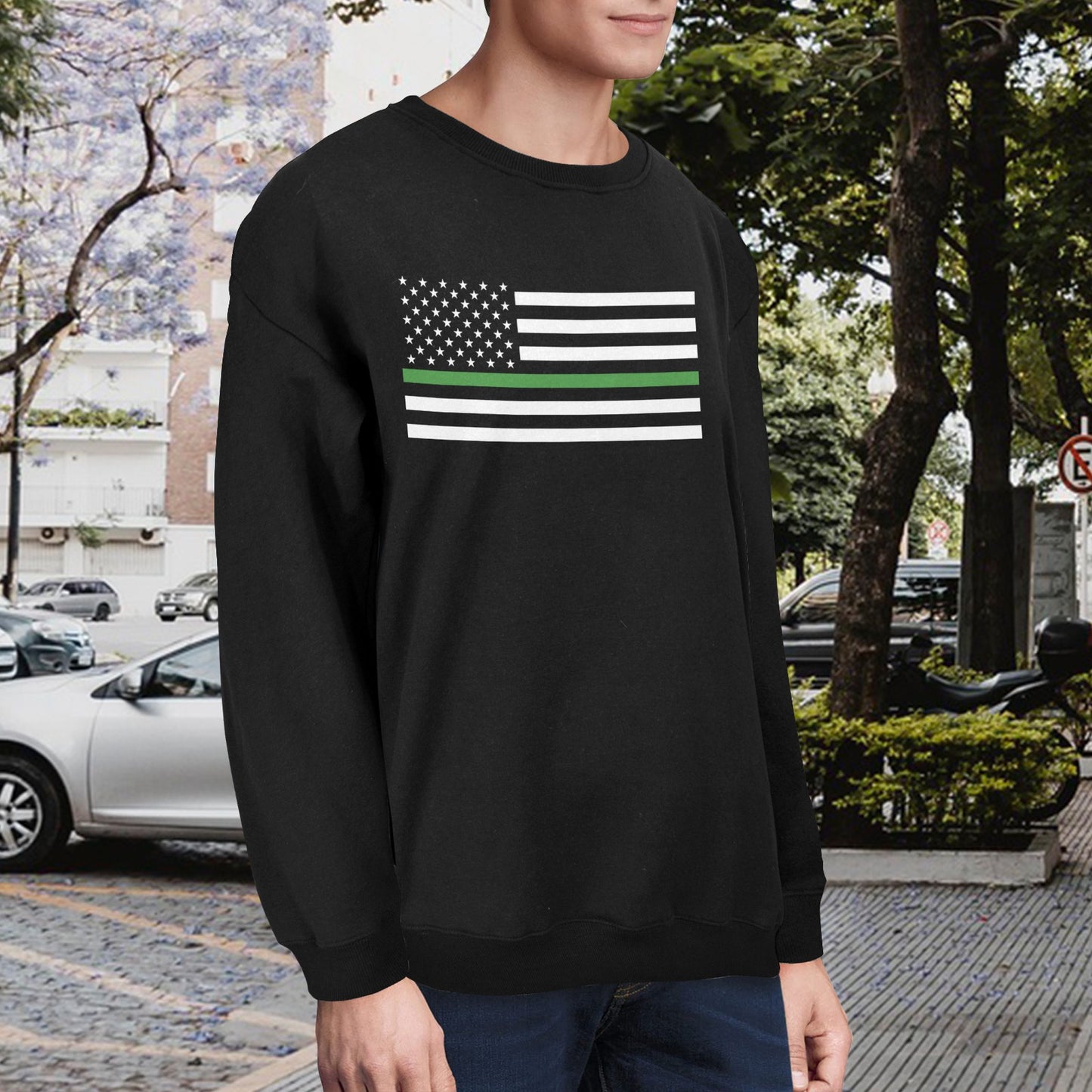Thin Green Line Flag Unisex Fleece Sweatshirt (Made in the USA)
