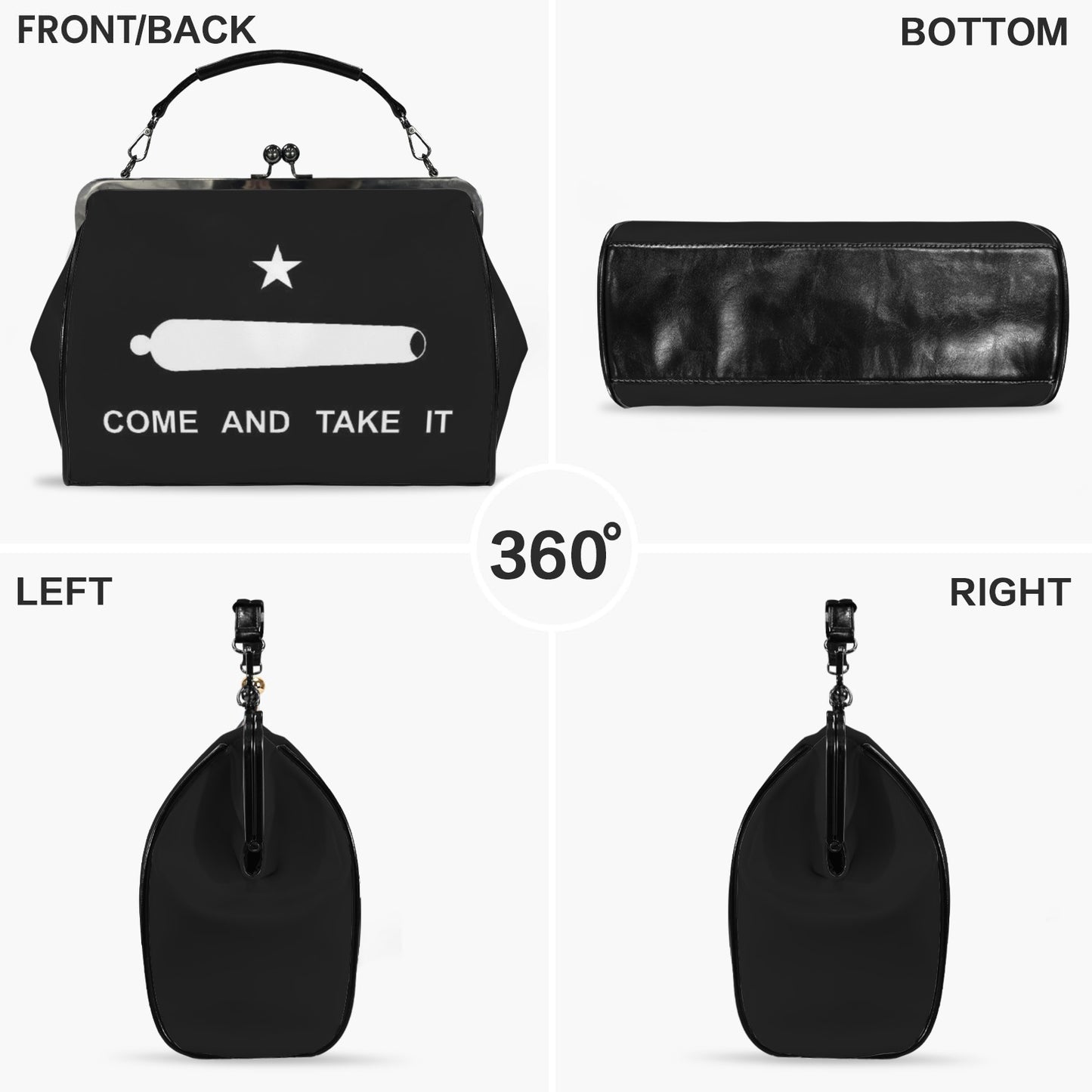 Come and Take It Flag Inspired Kisslock Crossbody Shoulder Bag-Large
