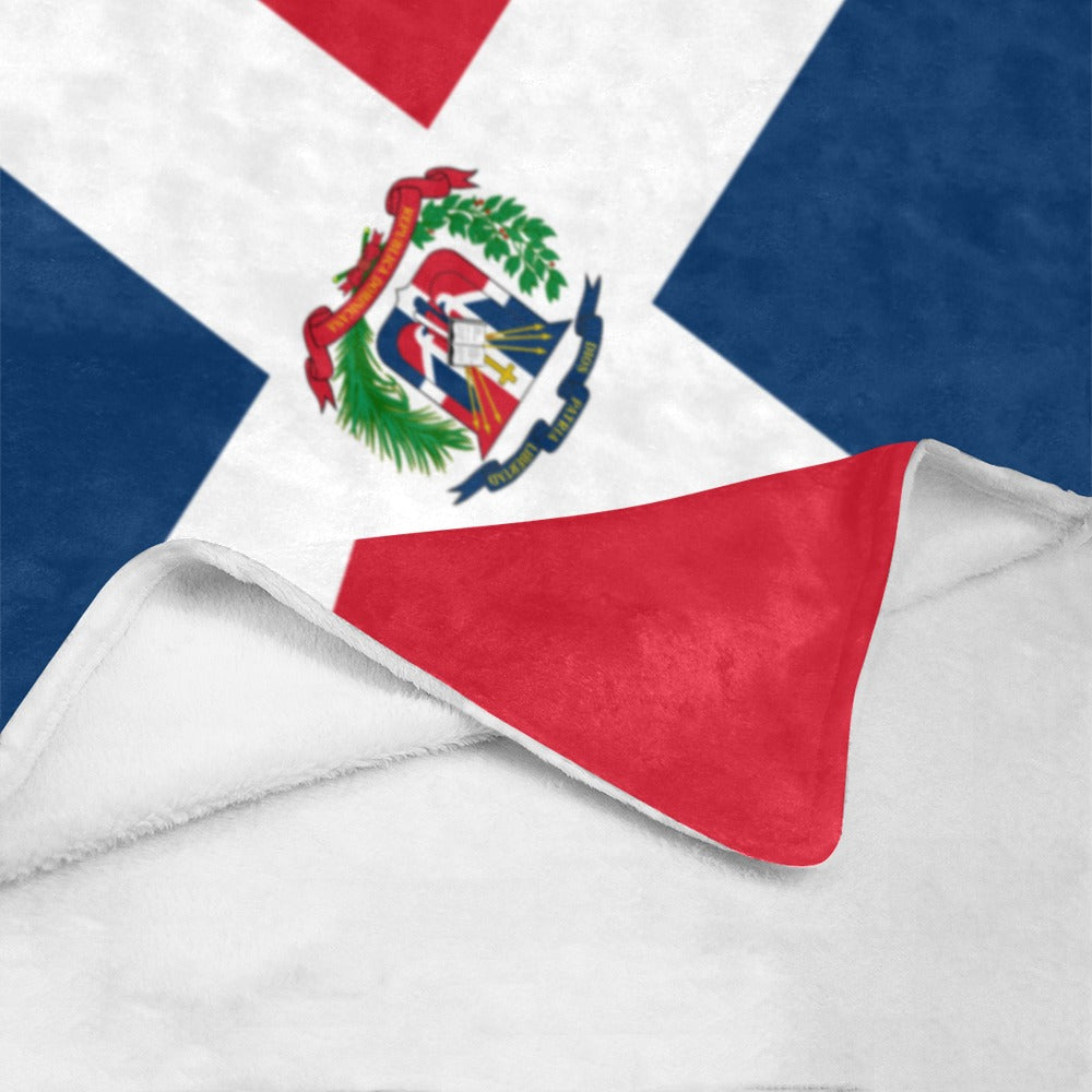 "Luv My Flag cozy blanket with Dominican Republic design."