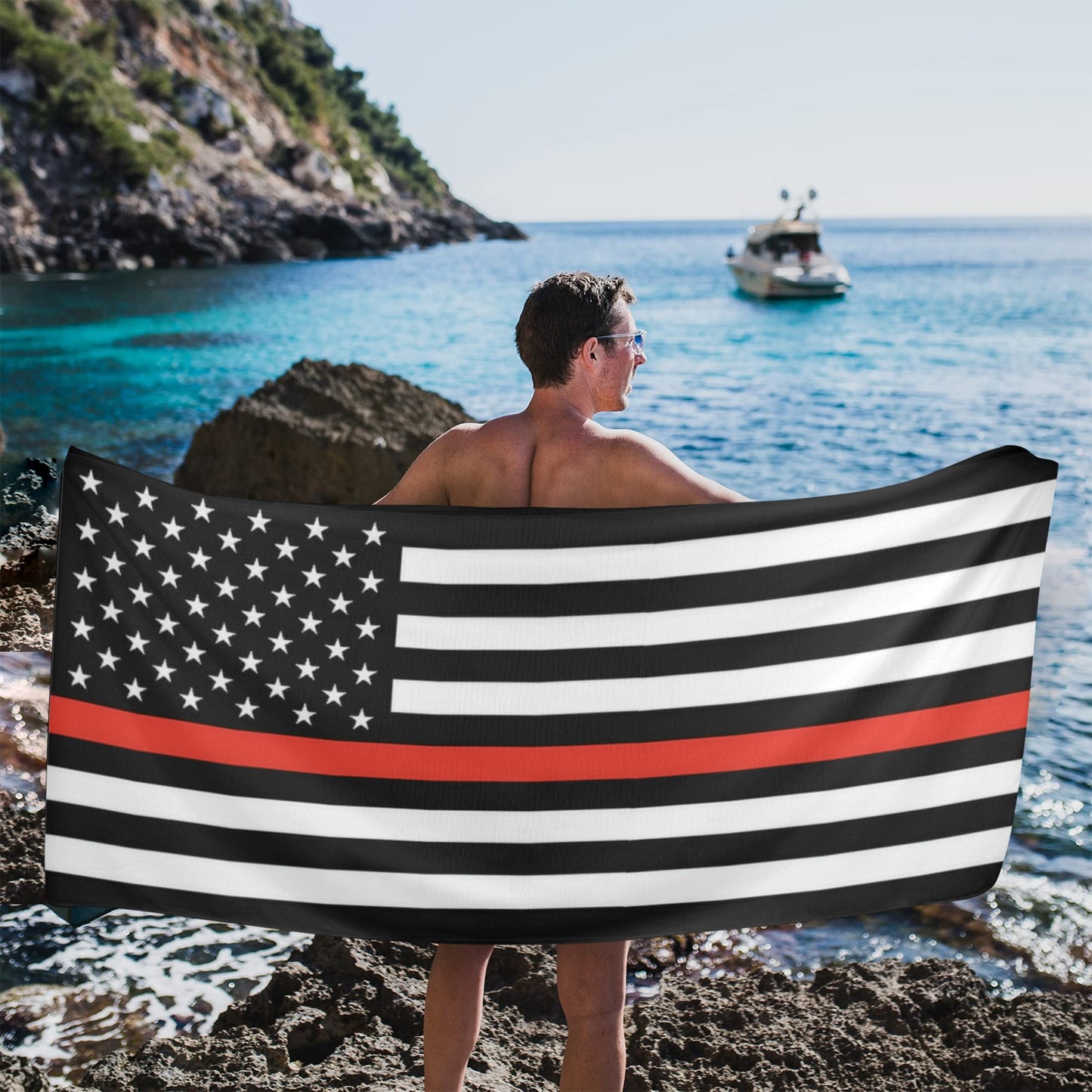 Thin Red Line Flag Beach Towel 31"x71" (Made in USA)