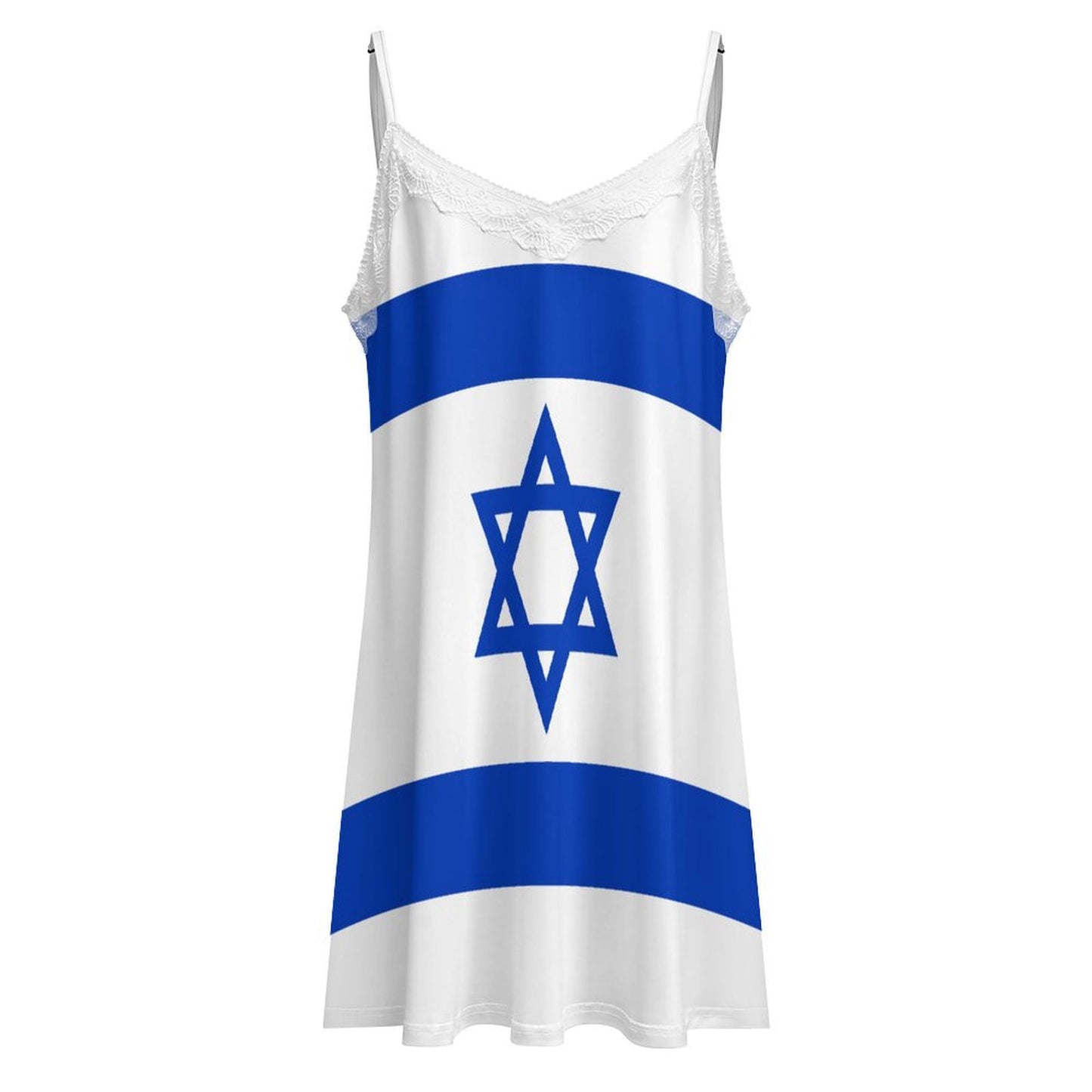 Israel Flag Inspired Lace Trim Camisole Nightgown