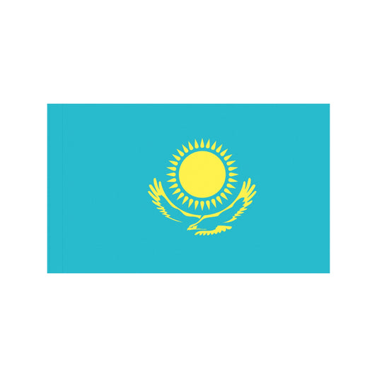 Kazakhstan flag design by Luv My Flag, blue background.