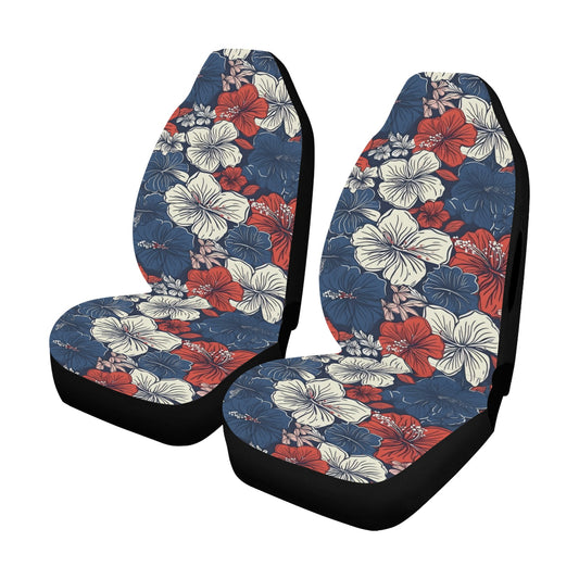 USA/American Flag Inspired Hawaiian Floral Pattern Car Seat Cover Airbag Compatible(Set of 2)