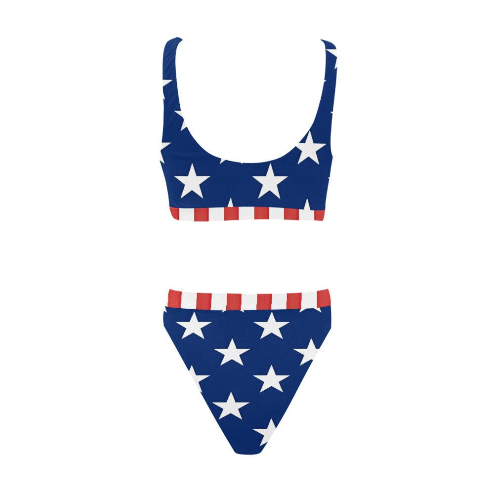 USA/American Flag Inspired Style-2 Sport Top & High-Waisted Bikini Swimsuit
