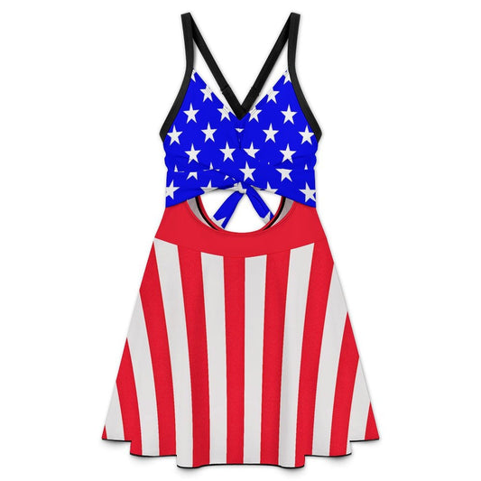 USA/American Flag Inspired Women's V-neck One-piece Swimsuit with Cutout