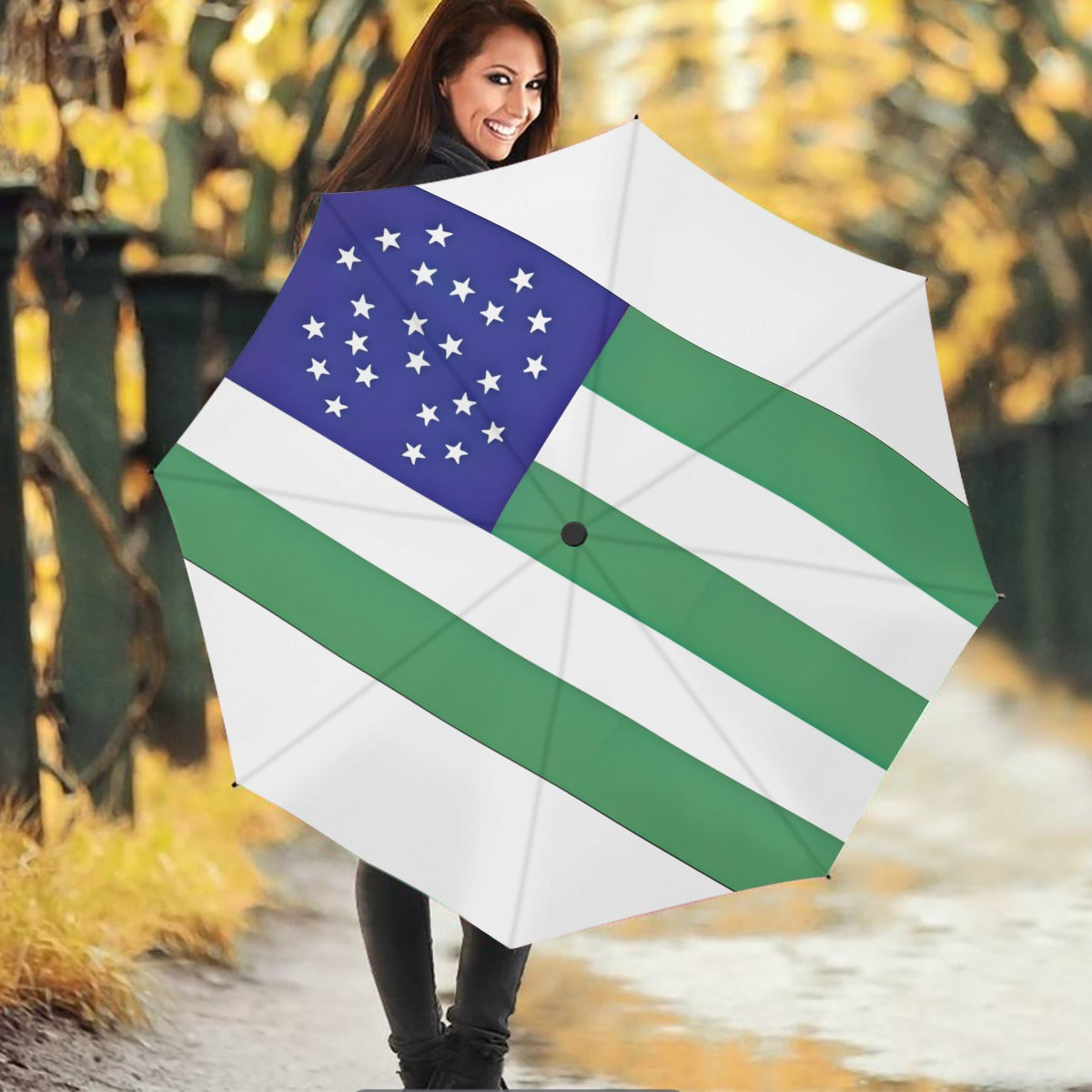 NYPD Flag Auto Open & Close Travel Umbrella