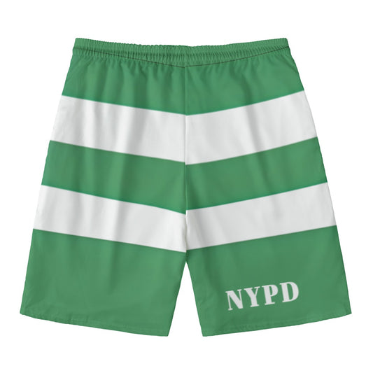 Green stripes shorts, "Luv My Flag" brand, NYPD text.