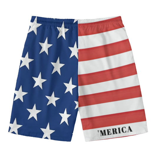 Luv My Flag shorts, American flag design, stars, stripes.