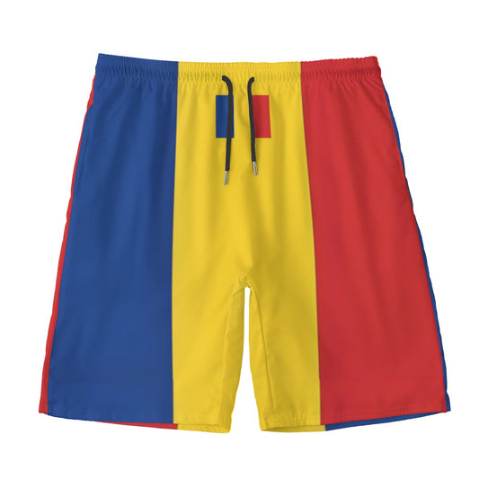 Luv My Flag brand shorts with Romanian flag design.