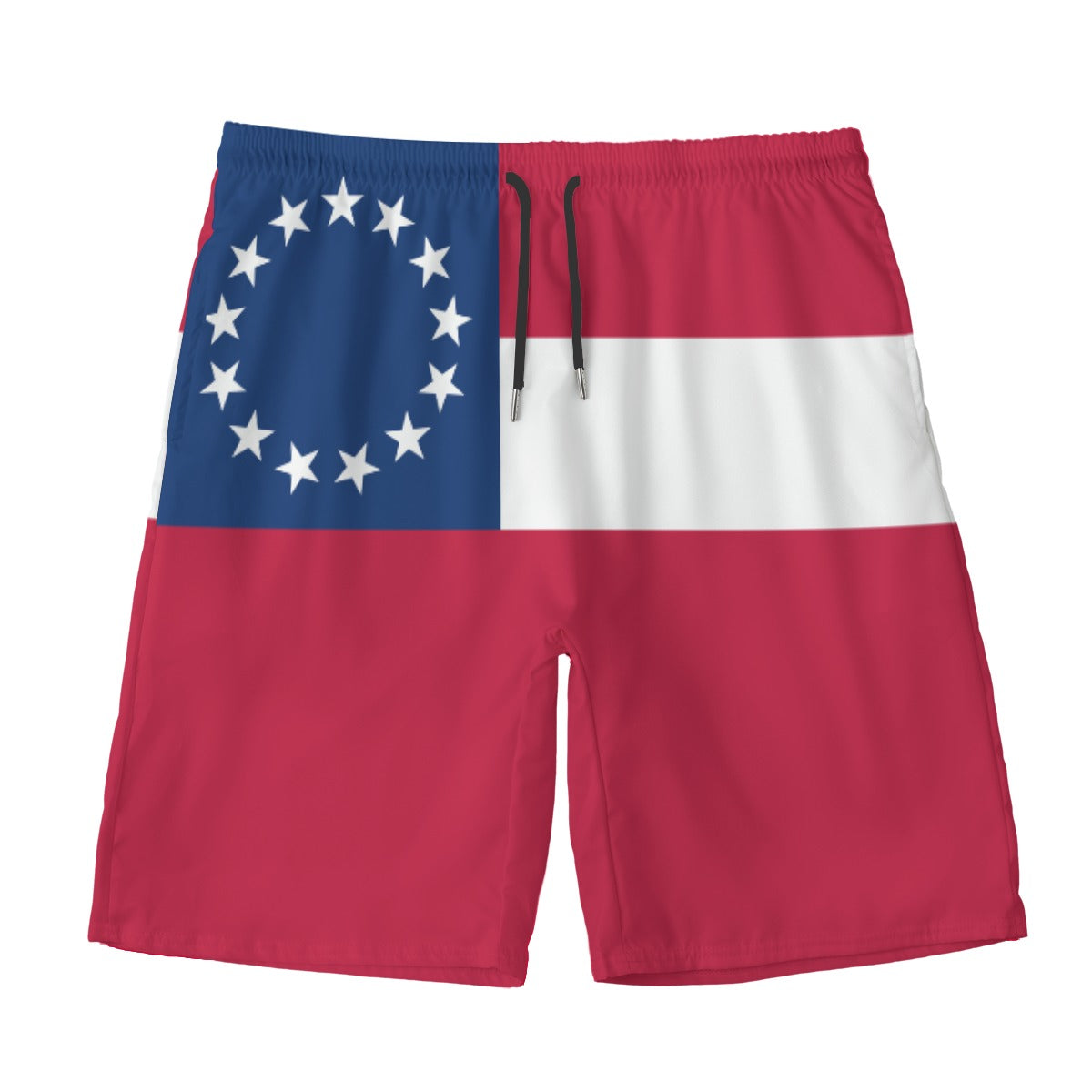 Red shorts with vintage flag design by Luv My Flag.