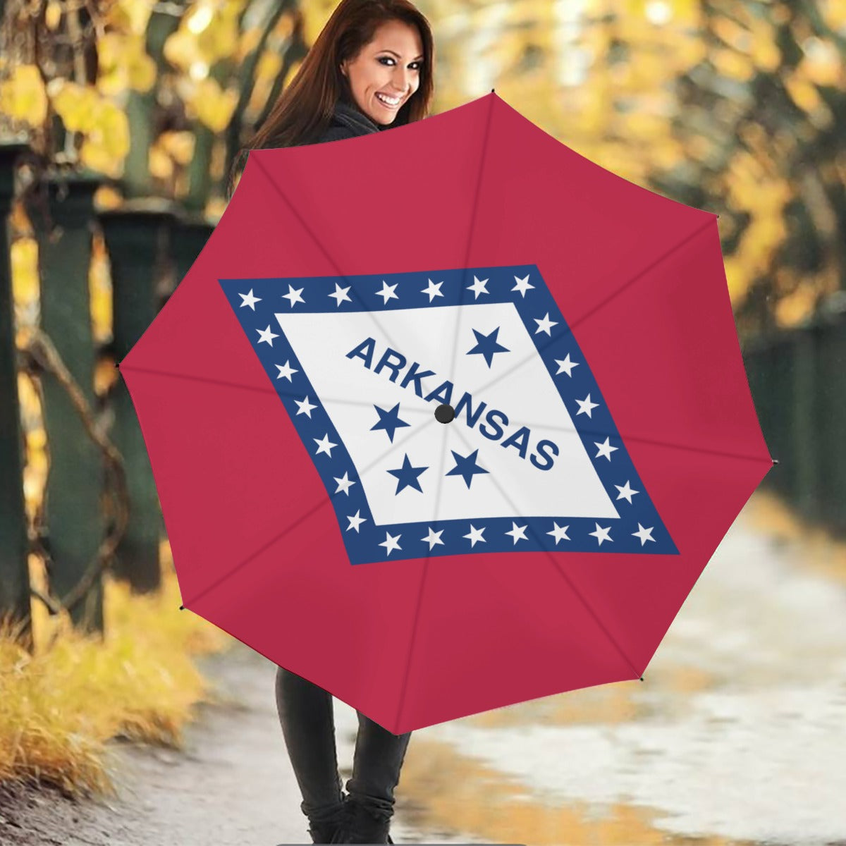Arkansas State Flag Auto Open & Close Travel Umbrella