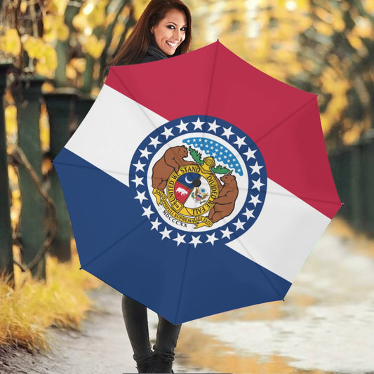 Missouri Flag Umbrella, red, white, and blue design.
