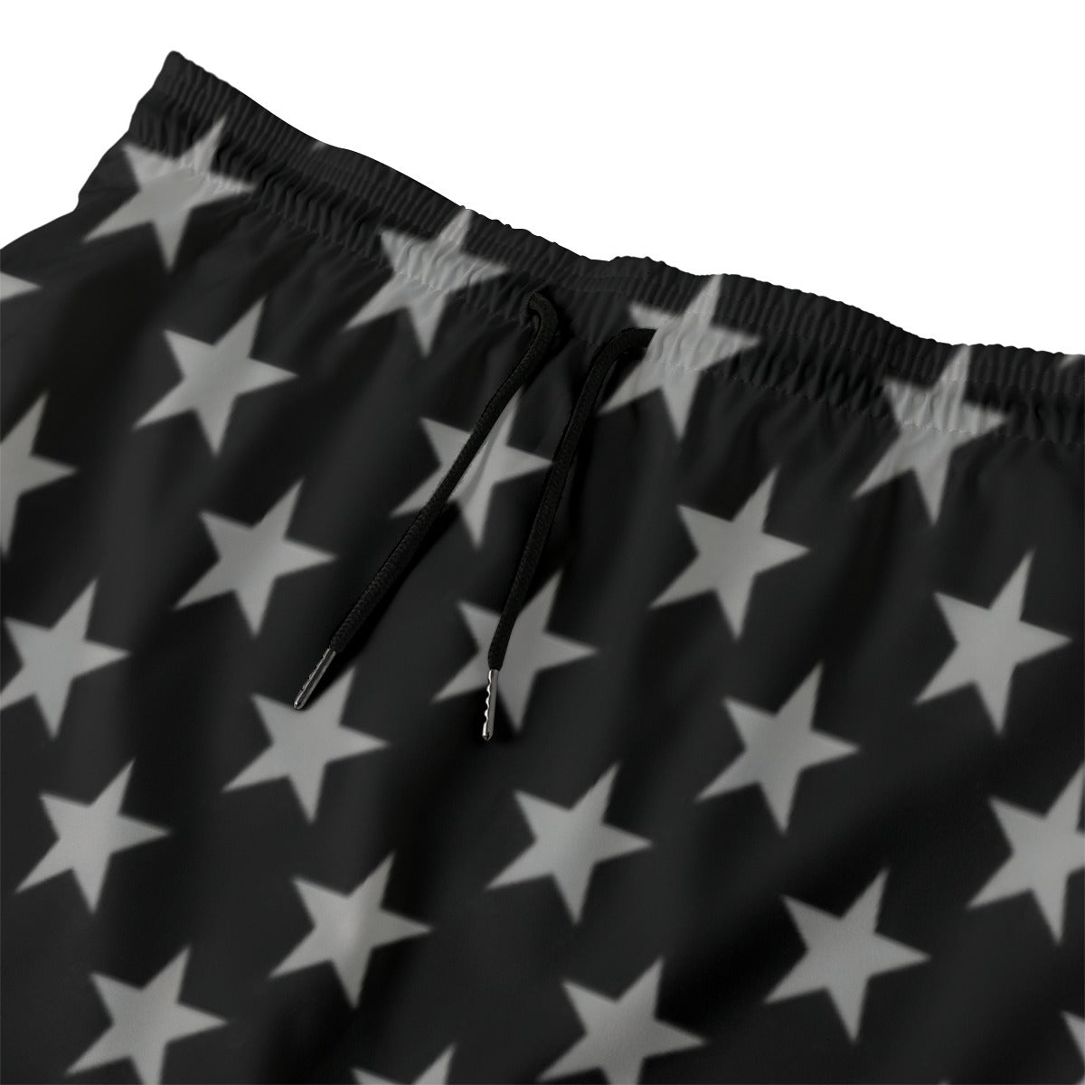 Black shorts with white star pattern, Luv My Flag.