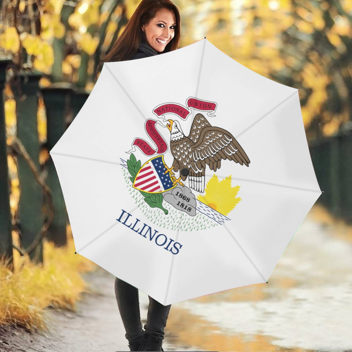 Illinois State Flag Auto Open & Close Travel Umbrella