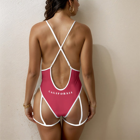 California Flag Inspired Women's Sexy Tie One-Piece Swimsuit