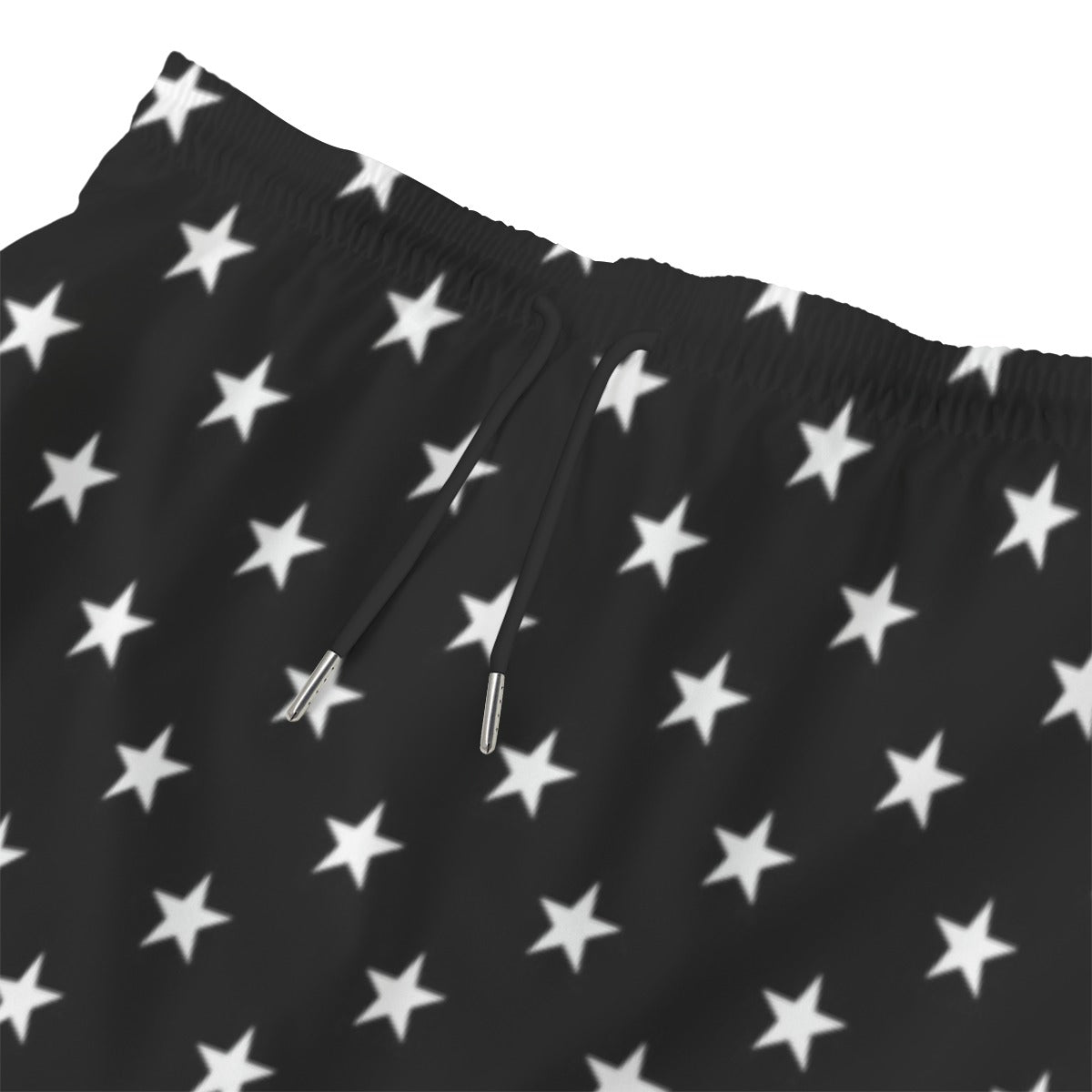 Black shorts with white stars, drawstrings. Brand: Luv My Flag.