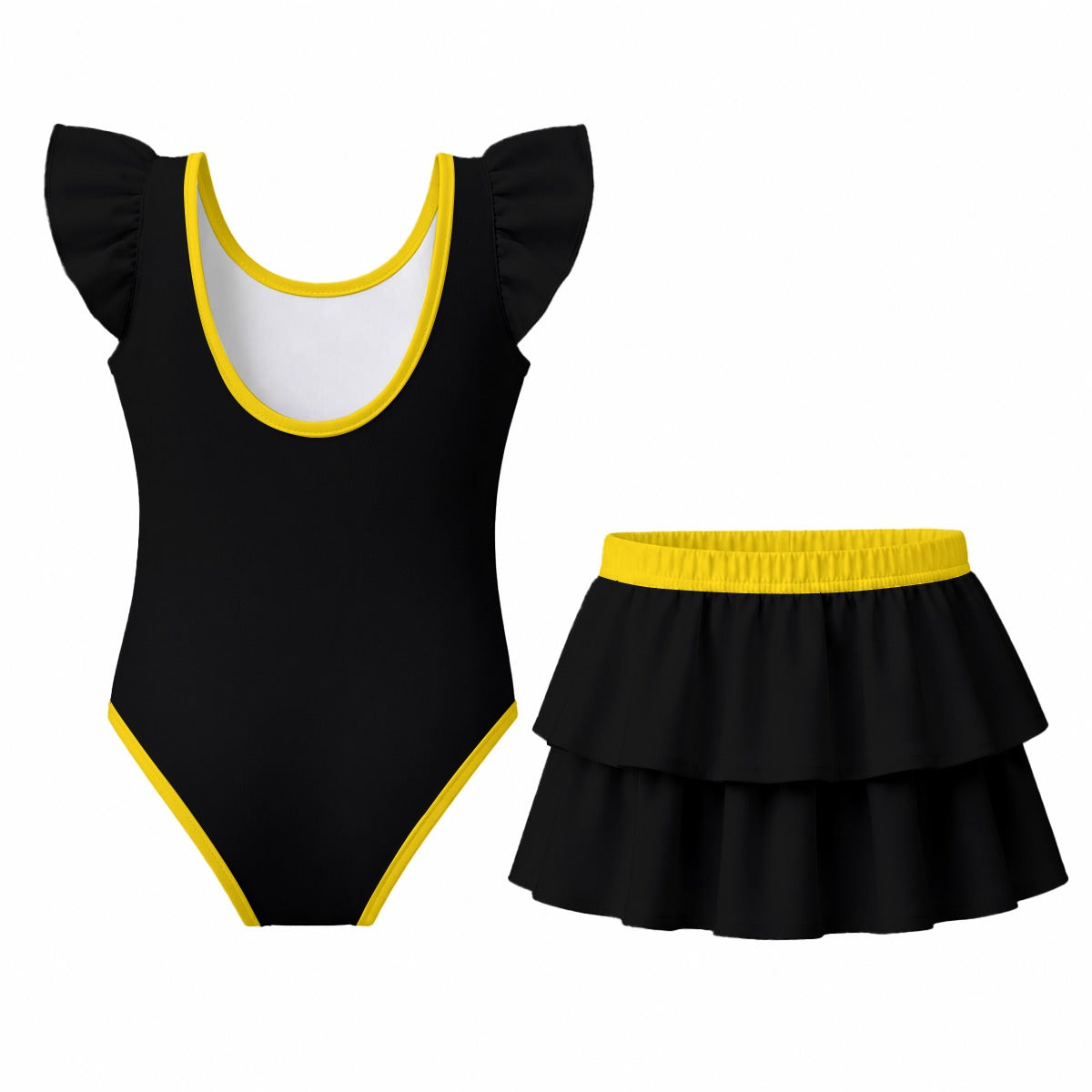 Thin Gold Line Flag Inspired Ruffle Layered Girls Swim Set
