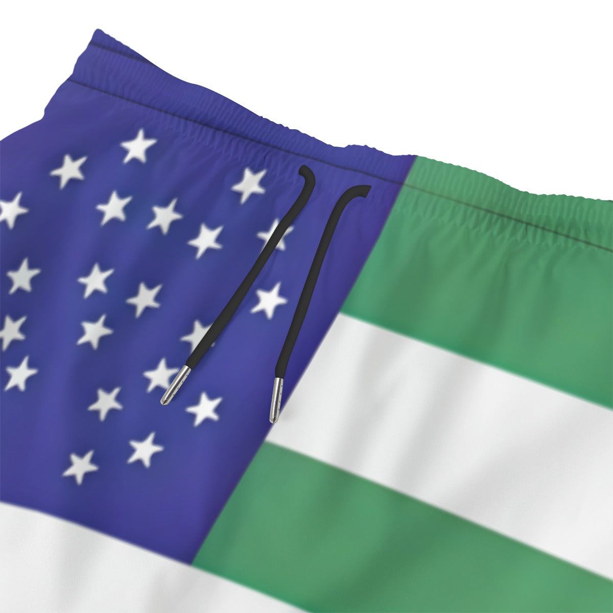 Luv My Flag shorts featuring American flag-inspired abstract design.