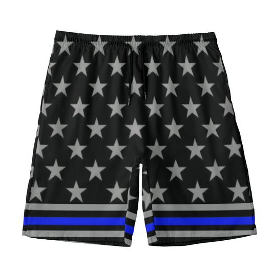 Luv My Flag shorts, stars and stripes, blue accent.