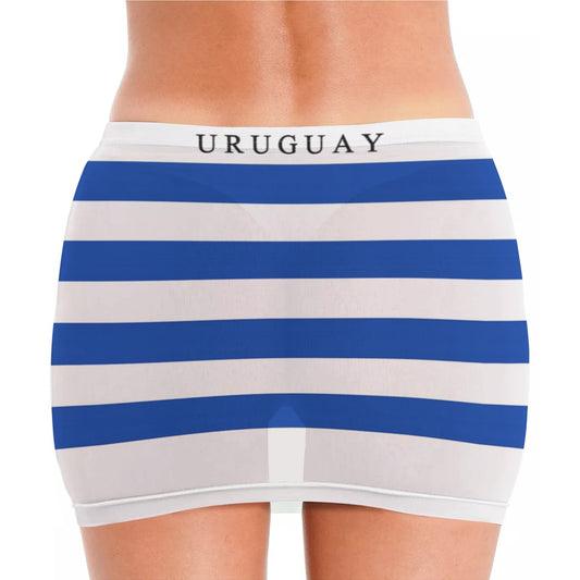 Uruguay Flag Inspired Women’s See Through Sheer Mesh Bodycon Skirt