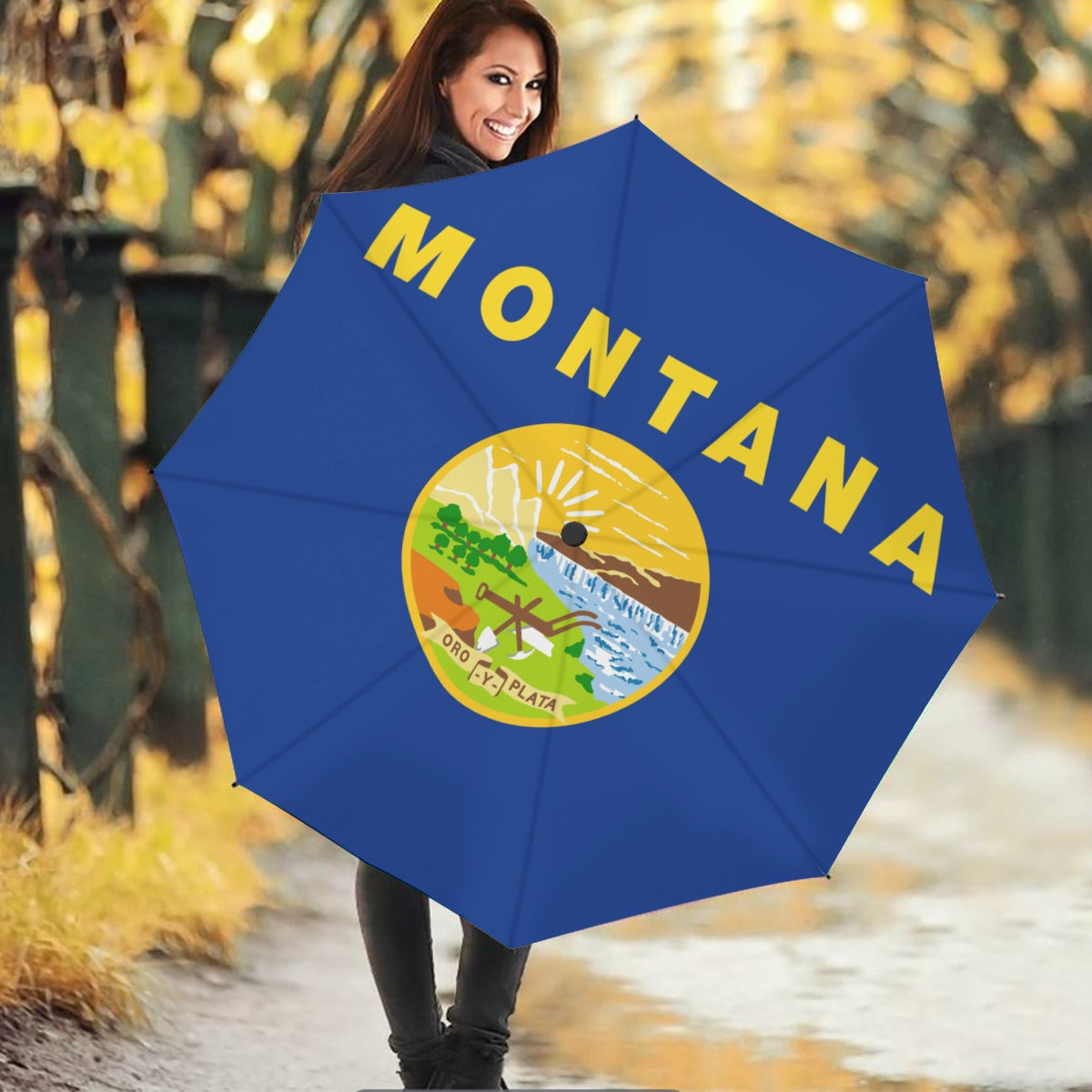 Montana State Flag Auto Open & Close Travel Umbrella
