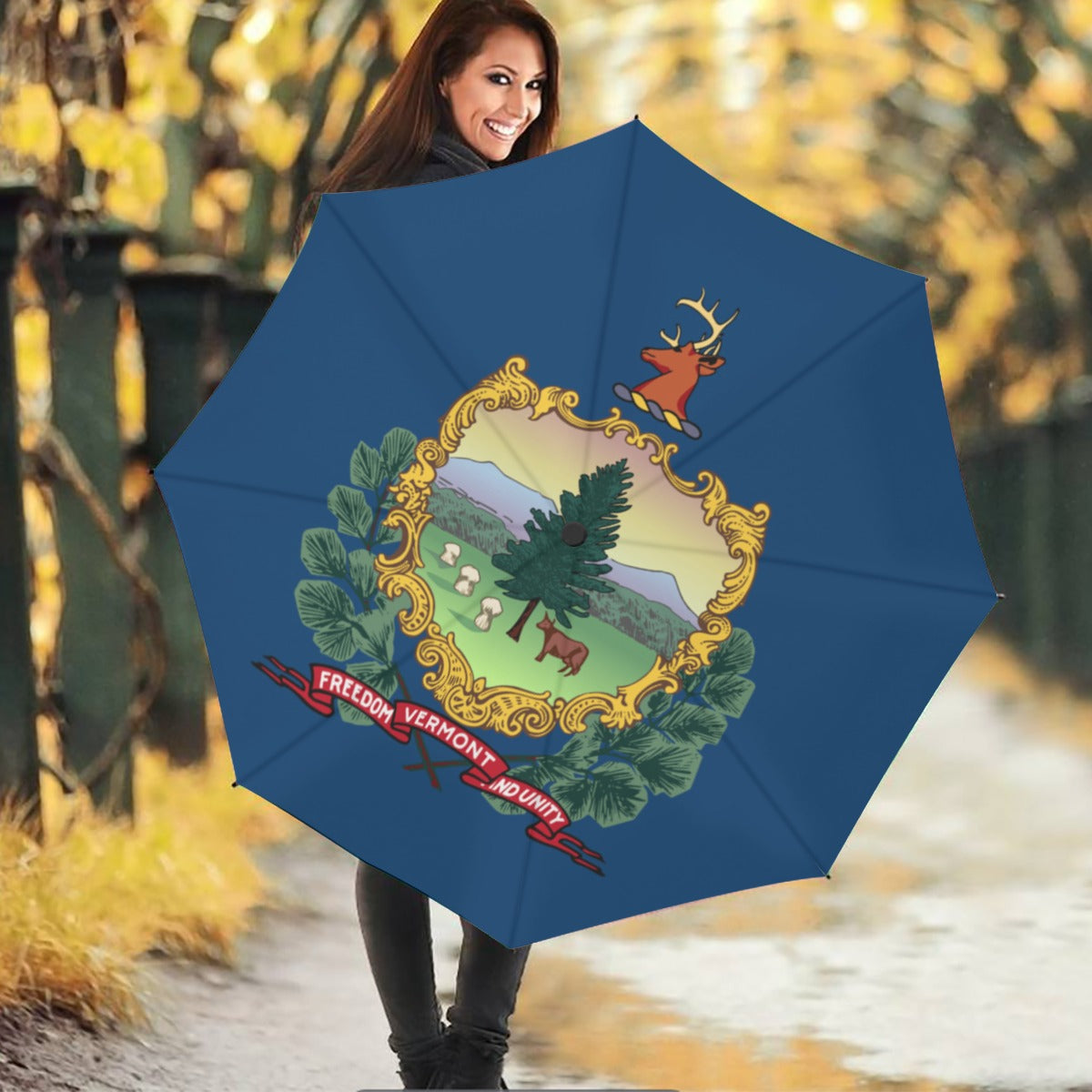 Vermont State Flag Auto Open & Close Travel Umbrella