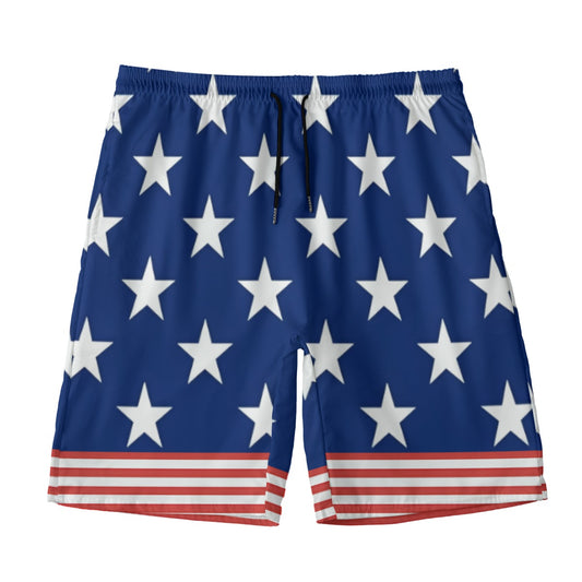 Blue shorts with white stars, red stripes. Luv My Flag.