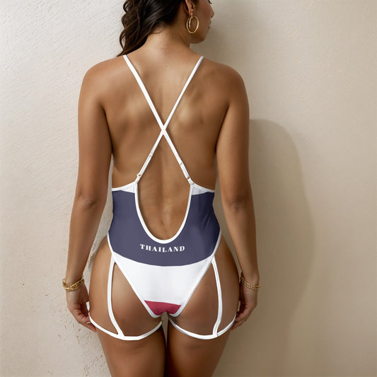 Thailand Flag Inspired Women's Sexy Tie One-Piece Swimsuit