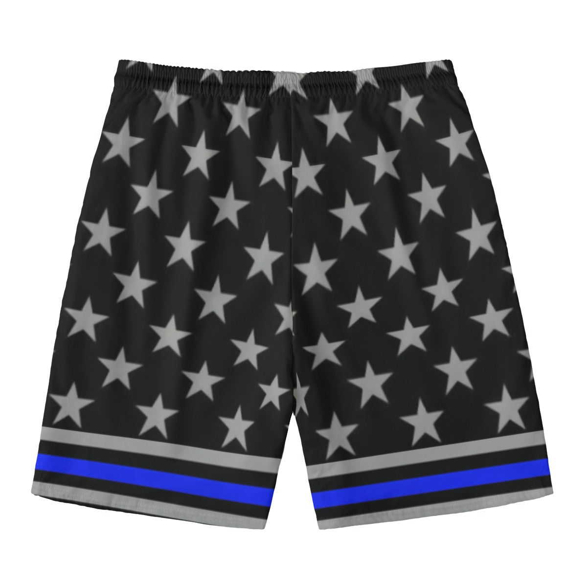 Black star-patterned shorts with blue stripe, Luv My Flag.