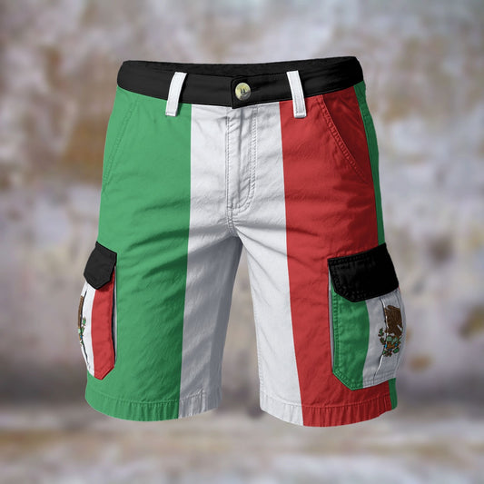 Mexico Flag Inspired Men’s Cargo Shorts (black trim)
