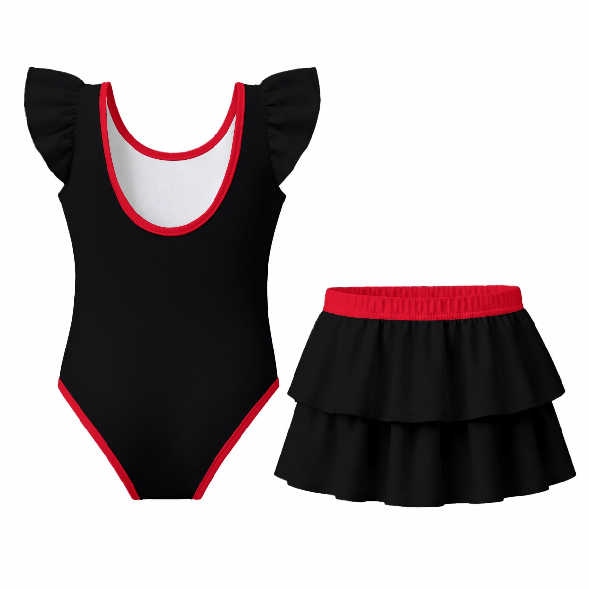 Thin Red Line Flag Inspired Ruffle Layered Girls Swim Set