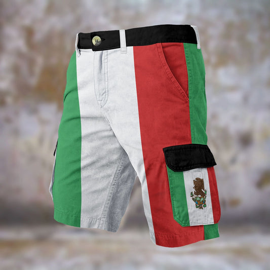 Mexico Flag Inspired Men’s Cargo Shorts (black trim)