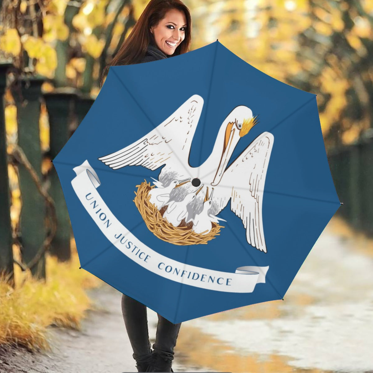 Louisiana State Flag Auto Open & Close Travel Umbrella