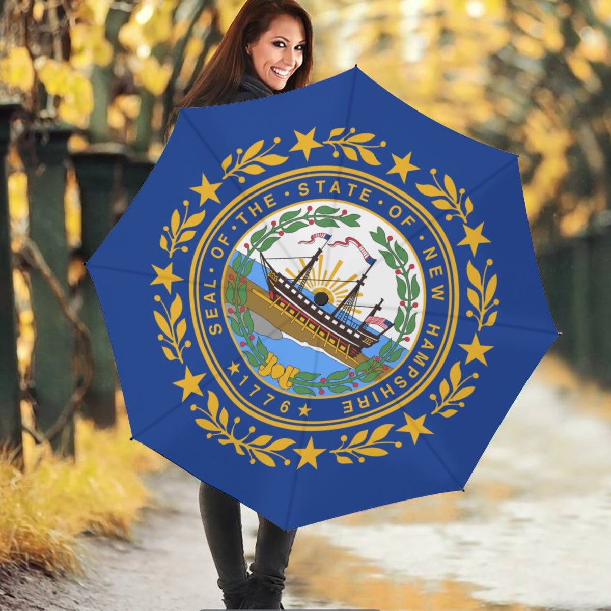 New Hampshire State Flag Auto Open & Close Travel Umbrella
