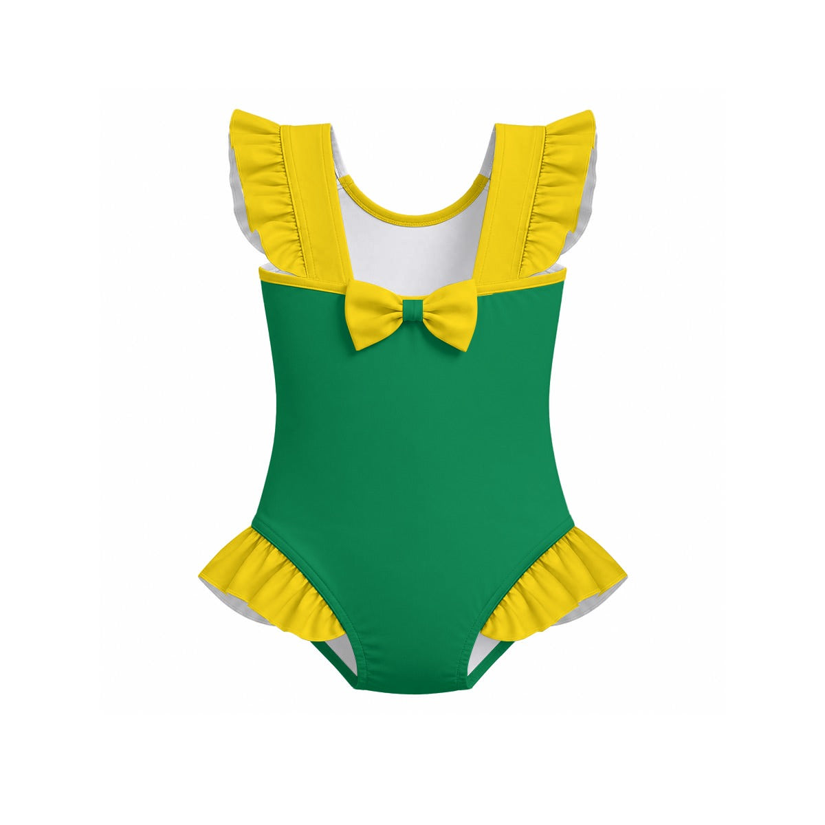 Brazil Flag Inspired Ruffle Sleeve One-Piece Girls Swimsuit Style-2