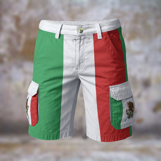 Mexico Flag Inspired Men’s Cargo Shorts (white trim)