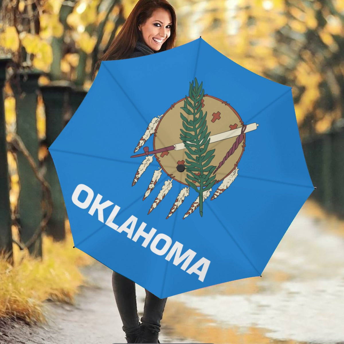 Oklahoma State Flag Auto Open & Close Travel Umbrella