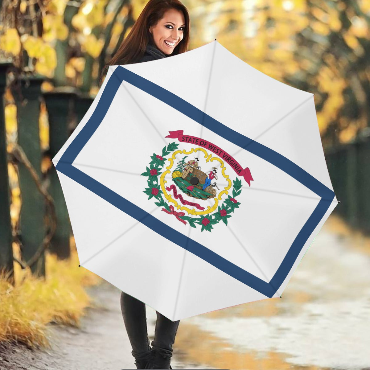 West Virginia State Flag Auto Open & Close Travel Umbrella