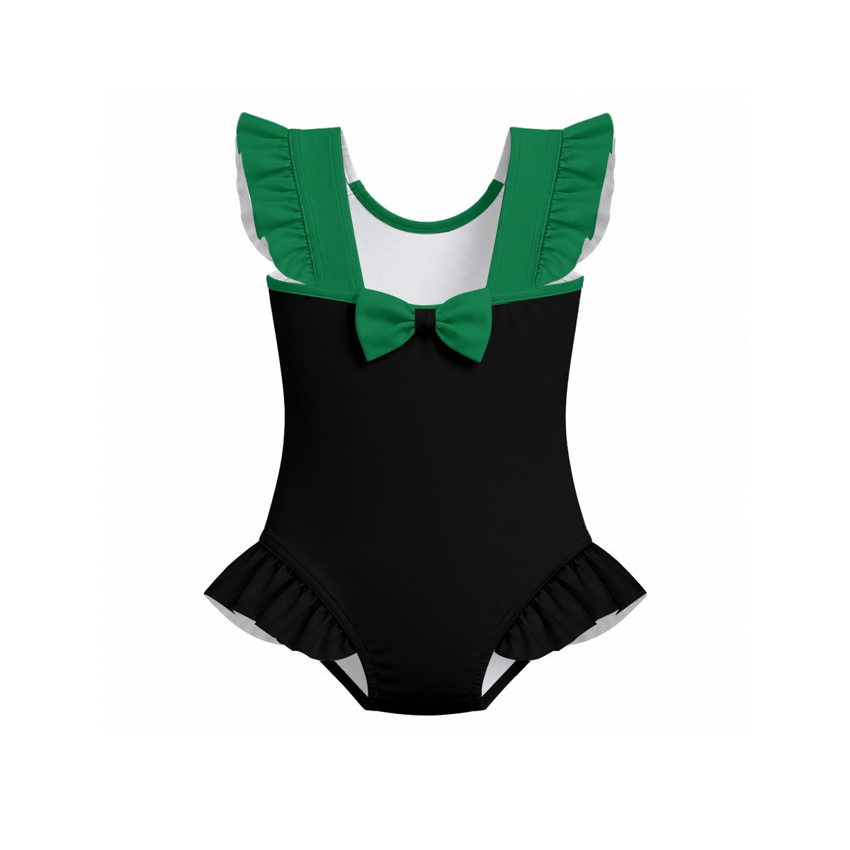 Thin Green Line Flag Inspired Ruffle Sleeve One-Piece Girls Swimsuit