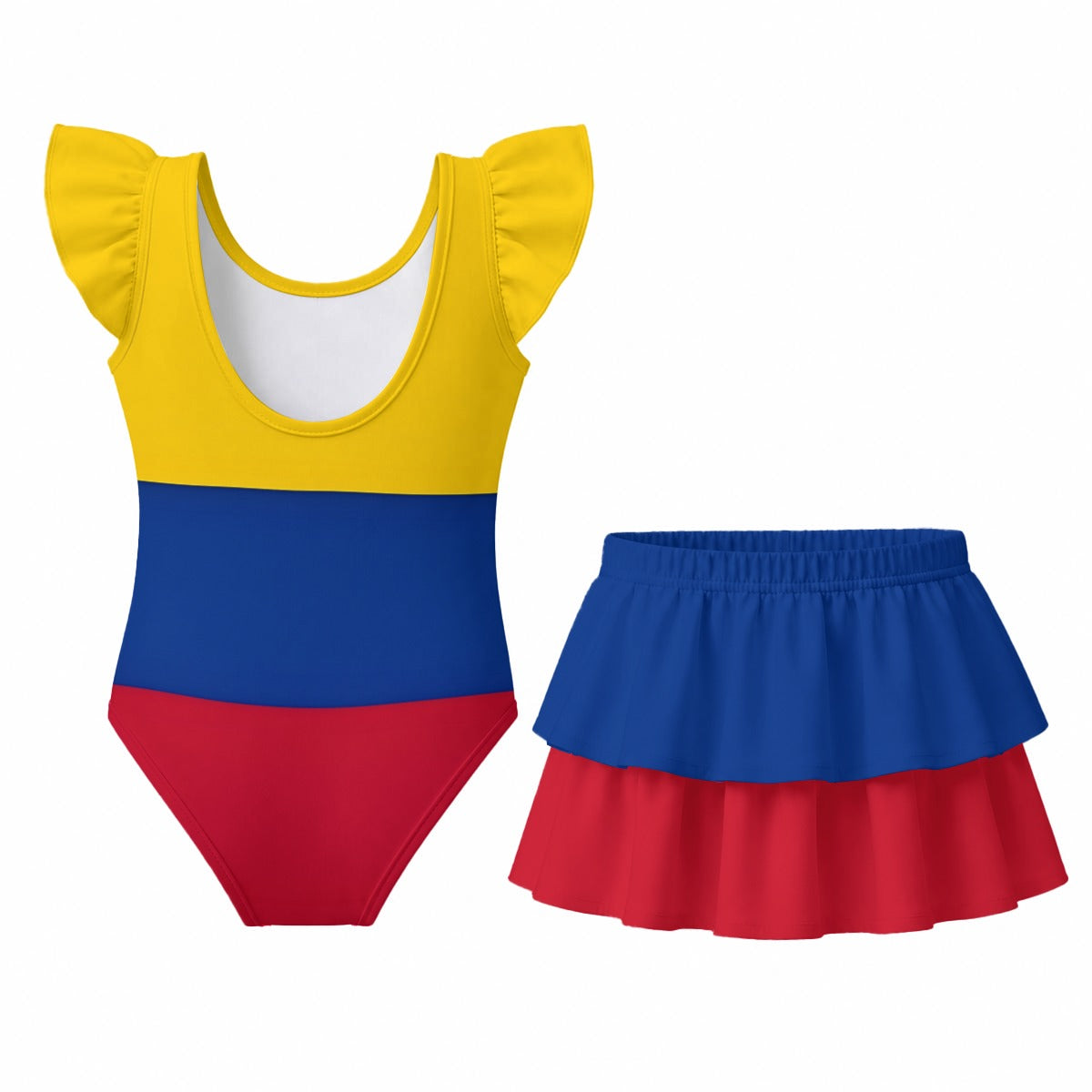 Colombia Flag Inspired Ruffle Layered Girls Swim Set