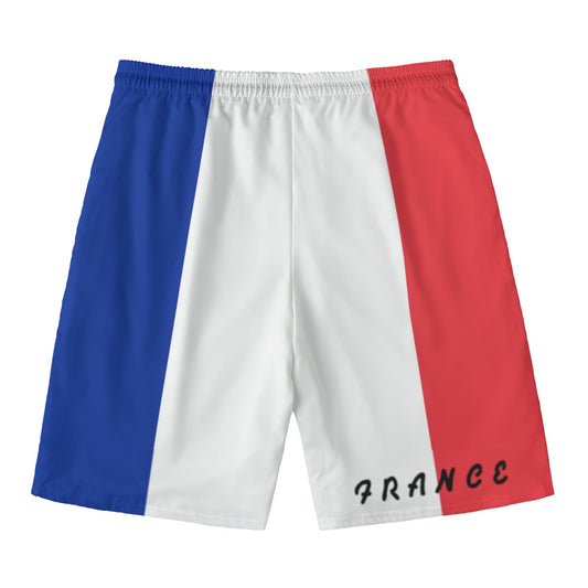 Luv My Flag France-themed shorts with blue, white, red stripes.