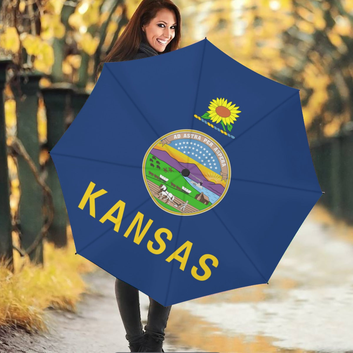 Kansas State Flag Auto Open & Close Travel Umbrella